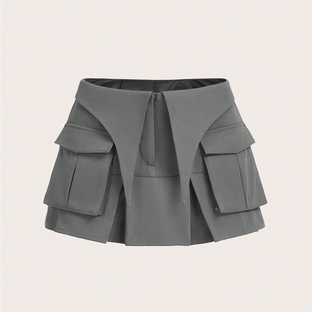 Gray Mini Skirt with Pockets